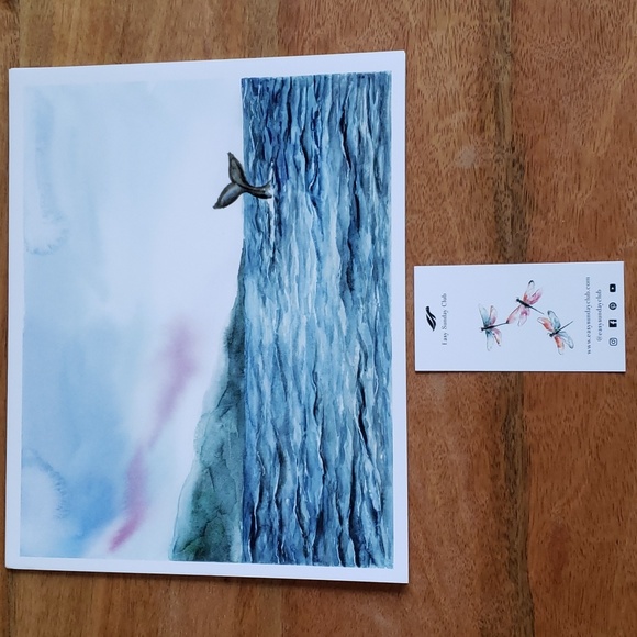 Cathy Zhang Easy Sunday Club Art "Whale Watching" 8" x 10" Watercolor - Picture 5 of 7